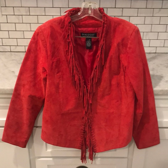VTG Dialogue Western Jacket Womens XS Red Leather Fringe Braided Southwestern - Picture 1 of 10